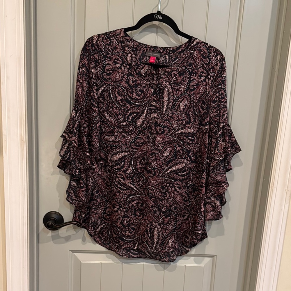 Vince Camuto Red Ruffled Flutter Sleeve Blouse